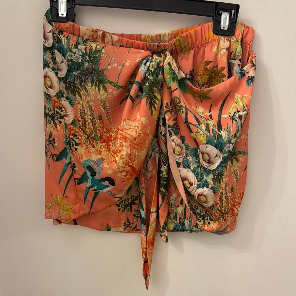 Zara Floral Satin Wrap Mini Skirt